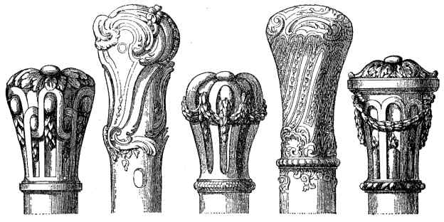 A series of intricately designed architectural column capitals, each showcasing a different classical order or style.