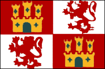 A flag divided into four quadrants, with two featuring a yellow castle on a red field and two featuring a red rampant lion on a white field.