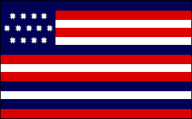 Historical American flag with stars and stripes representing the original thirteen colonies.
