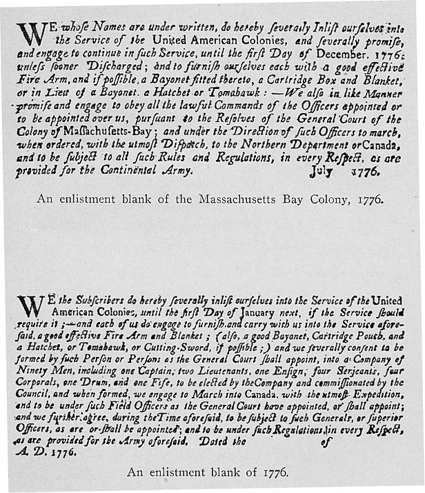 An enlistment blank of the Massachusetts Bay Colony, 1776 and an enlistment blank of 1776.