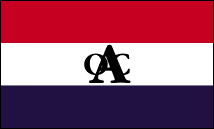 Flag with a red stripe at the top, white stripe in the middle, and dark blue stripe at the bottom. The letters CAC are shown overlapping in the center.