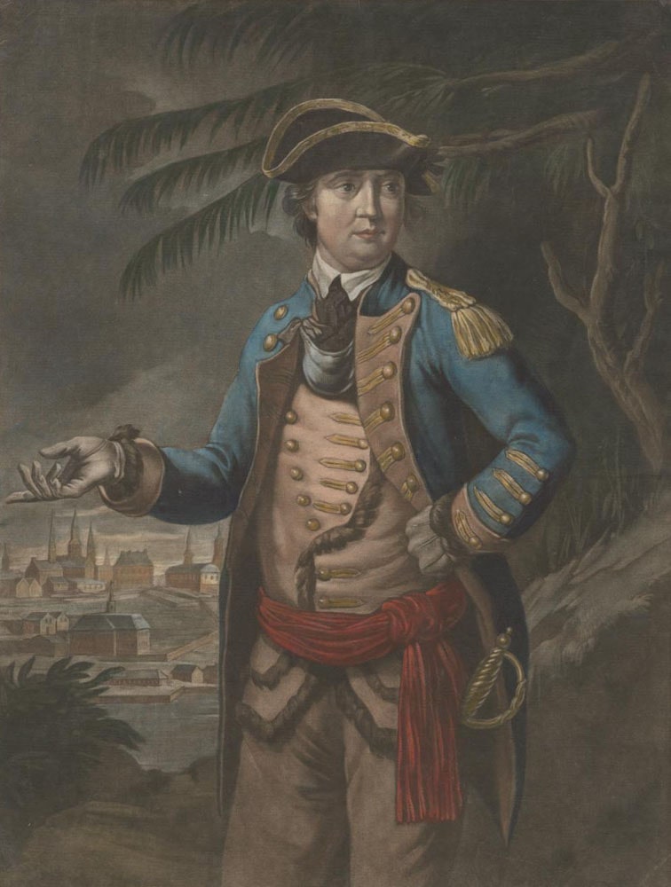 Benedict Arnold. Mezzotint. Published by Thomas Hart, London, 26 March 1776; coloring date unknown.