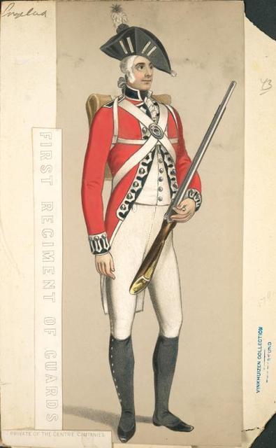 British soldier holding a musket.