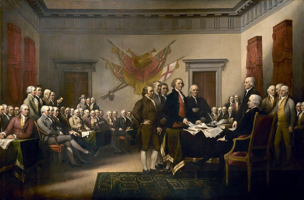The Declaration of Independence, showing many of the founding fathers