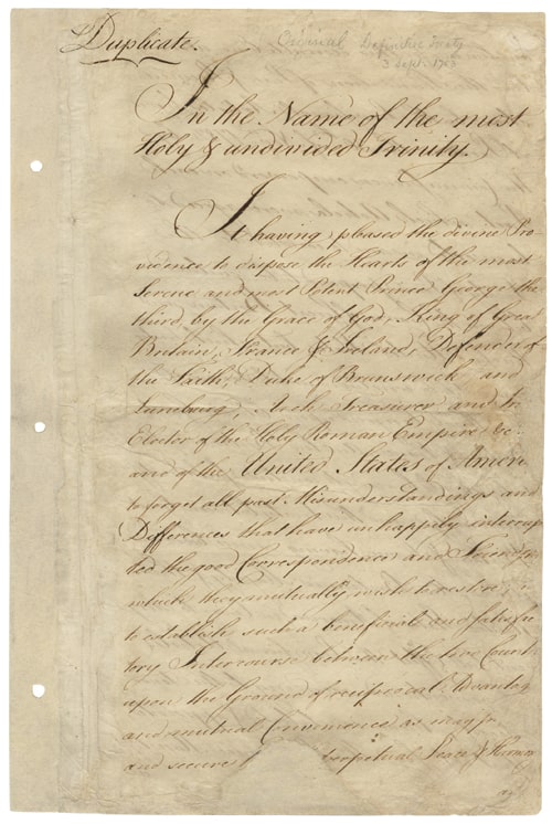 First page of the Treaty of Paris.