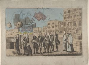 British political cartoon showing a funeral for the Stamp Act.
