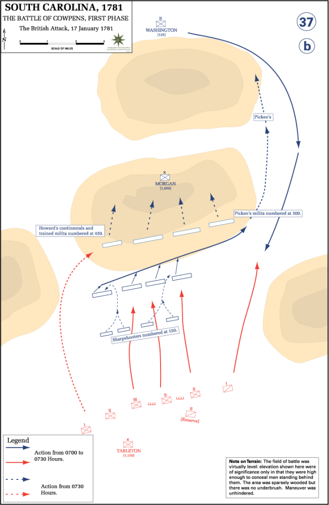 Map of troop movements at the Battle of Cowpens.