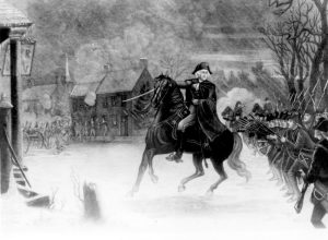 An engraving depicting Washington a the Battle of Trenton.