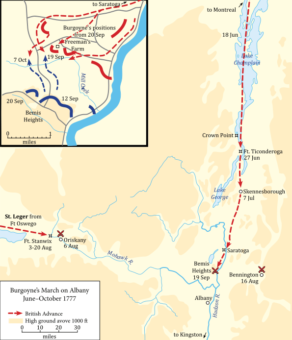 Map showing British troop movements towards Albany.