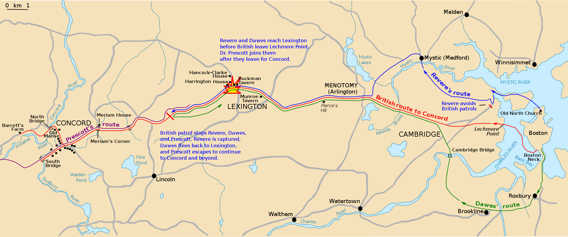 Battle of Lexington and Concord map.