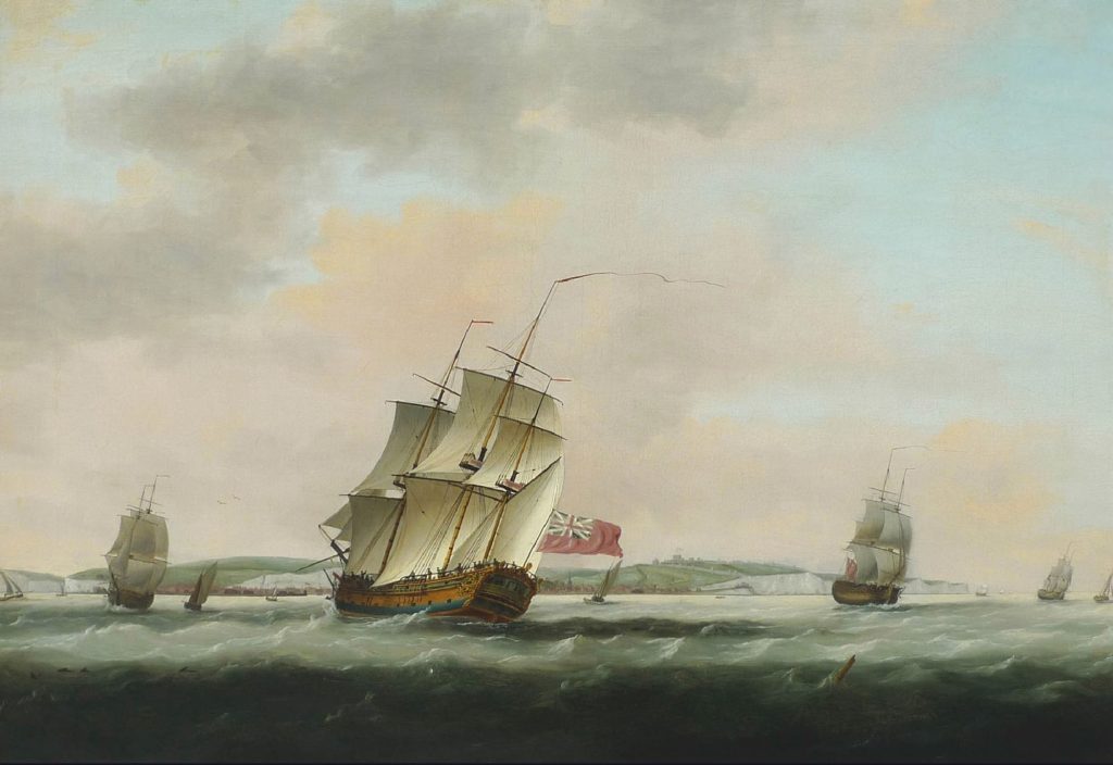 Painting depicting British ships sailing off the coast of Dover, 1777.