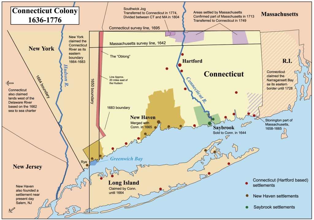 Map of Connecticut Colony. Image by Kmusser licensed under CC BY-SA 2.5.