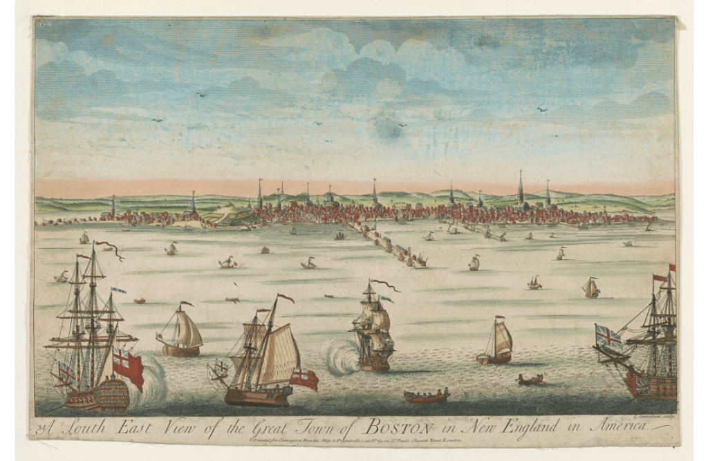 View of Boston Harbor, produced sometime between 1730 and 1760.