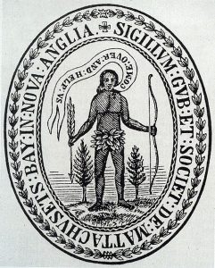 Original seal of Massachusetts Bay Colony, depicting a Native American.