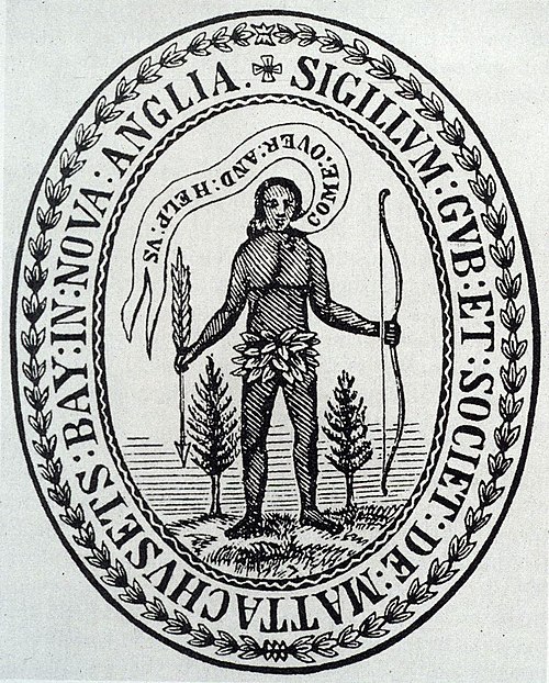 Original seal of Massachusetts Bay Colony, depicting a Native American.