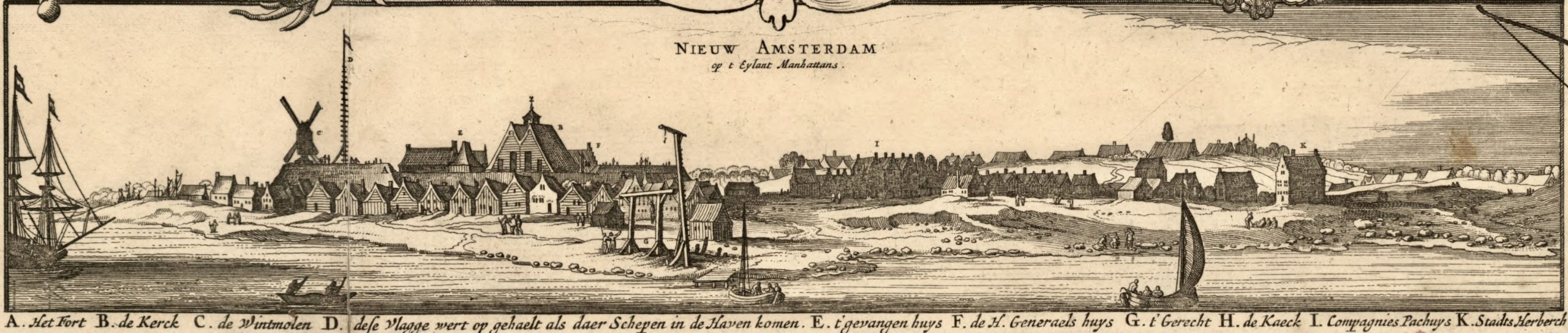 View of the Dutch settlement of New Amsterdam around 1650.