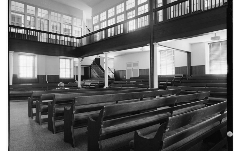 Interior of Wilmington Friends Meetinghouse (Quaker), Delaware.