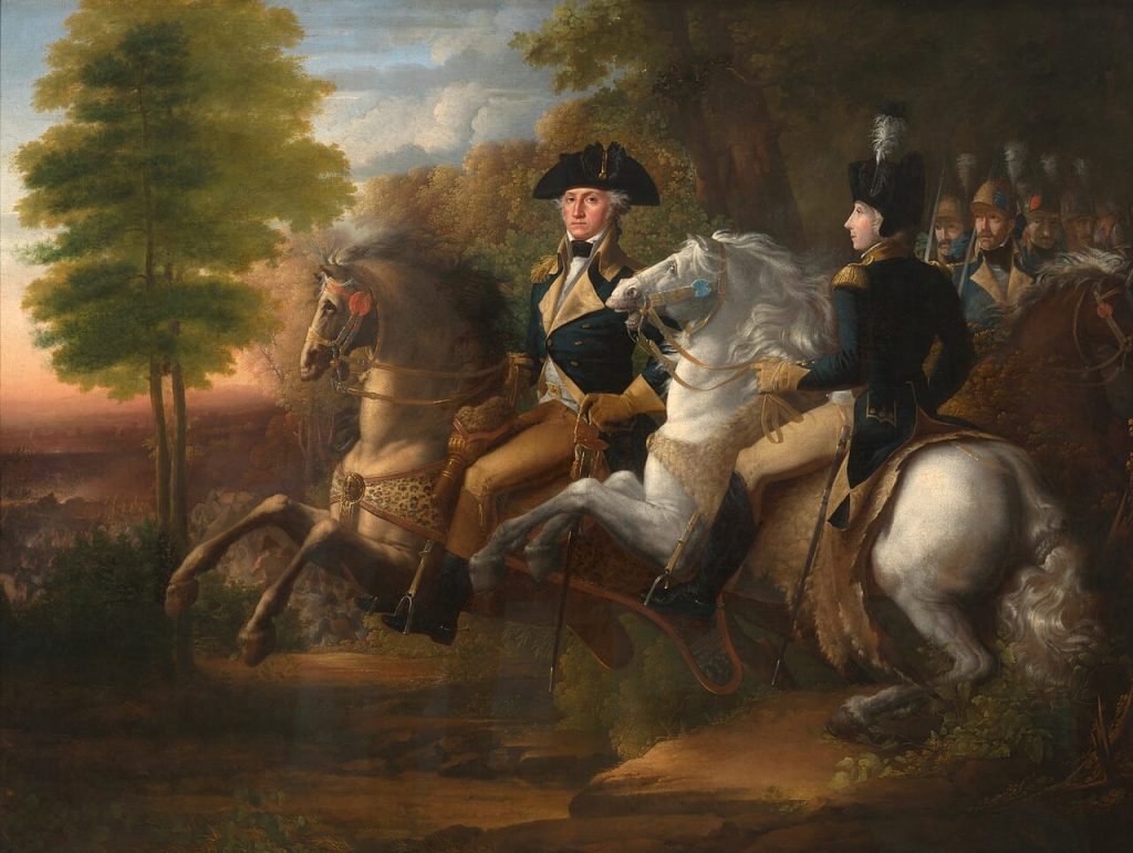 Washington and Lafayette at the Battle of Brandywine painting.