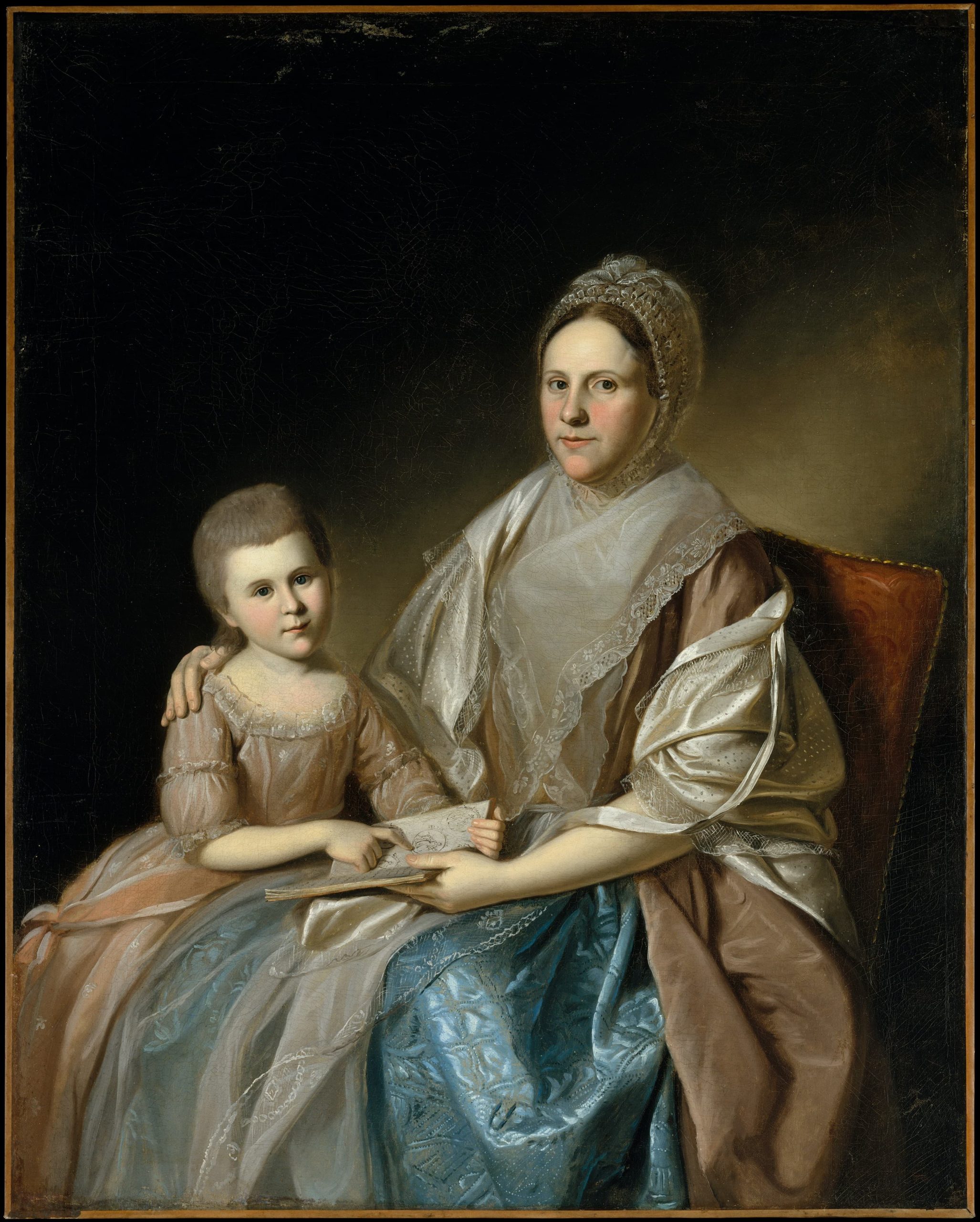 Painting of a woman teaching her granddaughter by Charles Willson Peale, 1777-80.